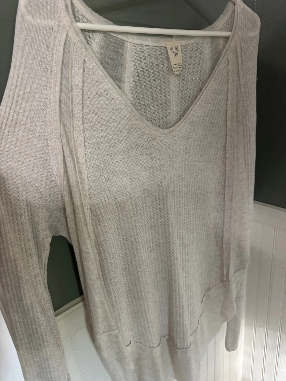 We The Free Ivory Waffle Knit V-Neck Top Oatmeal Heather NWT - Picture 4 of 7